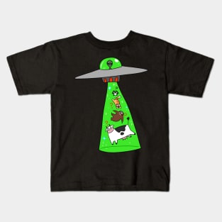 Frog Sloth Cat Cow Alien Abduction Kids T-Shirt